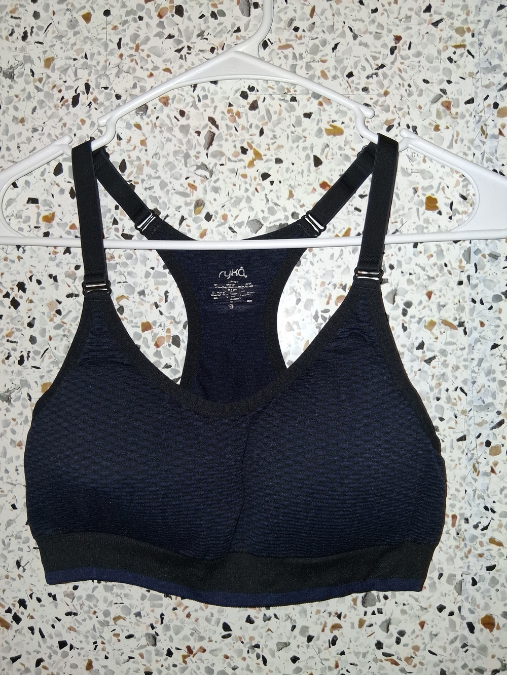 Ryka Navy Textured Racerback Adjustable-Strap Sports Bra
